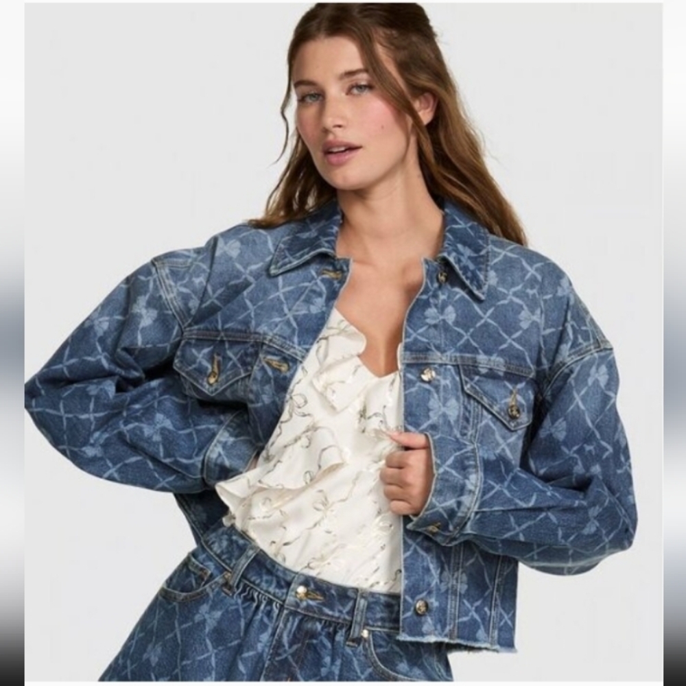 PINK x LoveShackFancy Cropped Denim Jacket